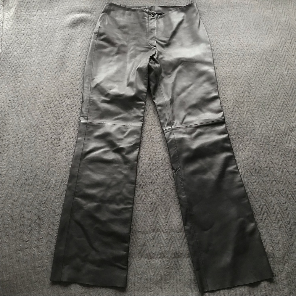 Milenti Black Leather Pants Sz 4 Straight Leg High Waisted No Pockets Excellent - Picture 2 of 7